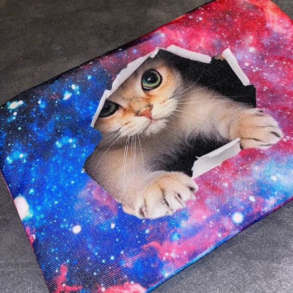 Cat Busting Out of Galaxy So Cute! Canvas Makeup (Pencil/Pen) Bag - Picture 4 of 9